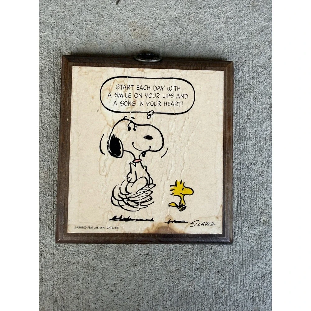 Vintage Peanuts Snoopy Woodstock Wall Plaque Art Vintage 1960s Wood Schulz